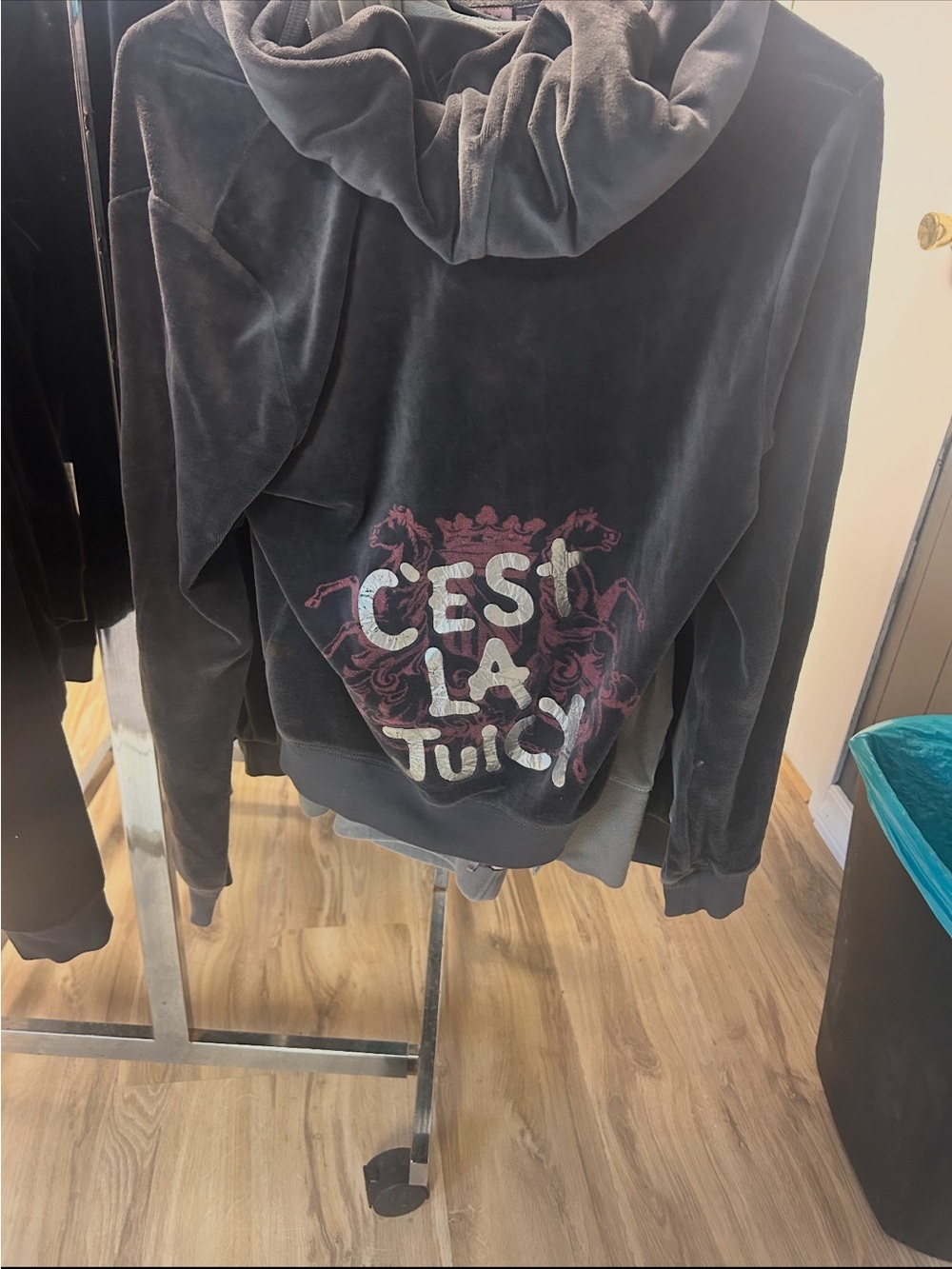 Juicy Couture Black Velvet Hoodie with Pink Graphic